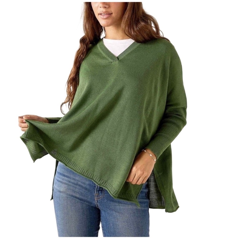 Mersea Catalina V-Neck Sweater Green Oversized Knit Dolman Sleeve OS